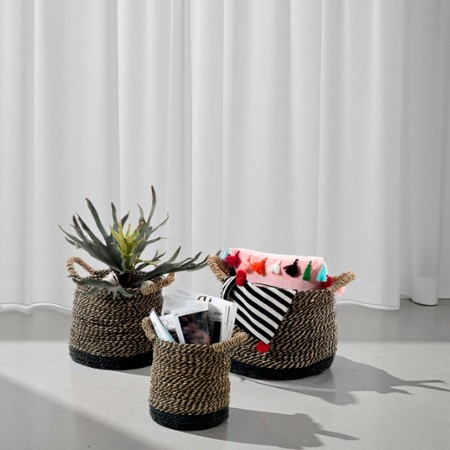 Set 3 Cesti Vieste in Seagrass e Rafia colore naturale e Nero per interno/esterno