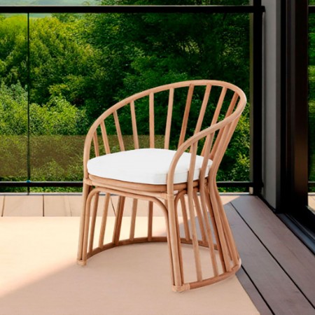 Poltroncina Urbino in Rattan cuscino in saia Bianco, 70x60xh85 cm
