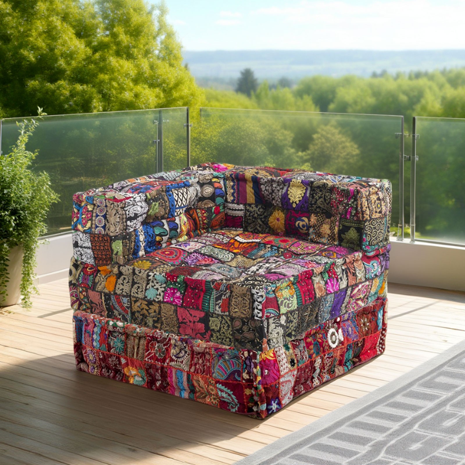 Poltrona / Chaise Longue Kamar High Composizione 34 rivestimento Cotone 100% patchwork Multicolore, 80x80xh60 cm