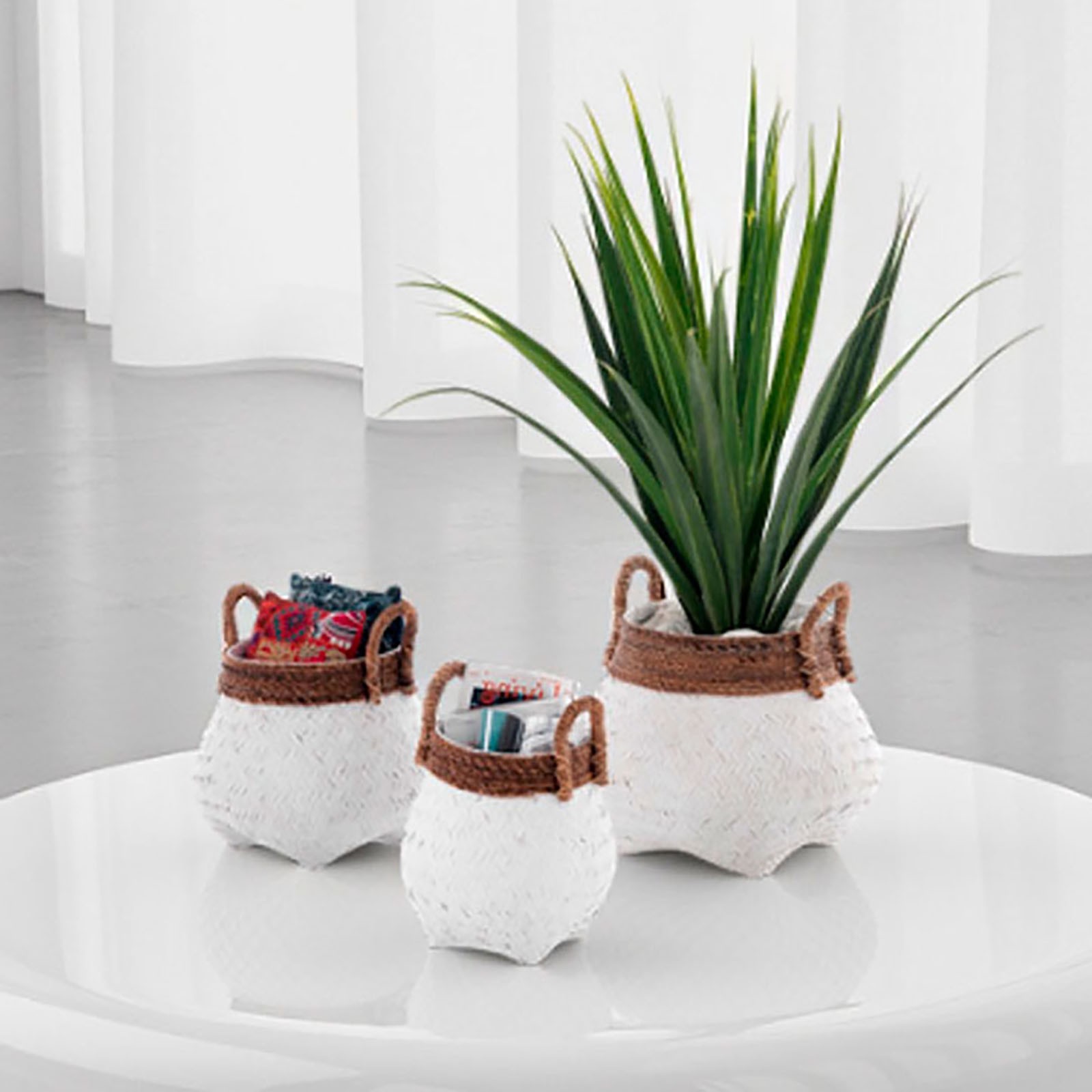 Set 3 Cesti Sorrento in Bamboo Bianco Naturale, d50xh50 - d40xh45 - d30xh35 cm