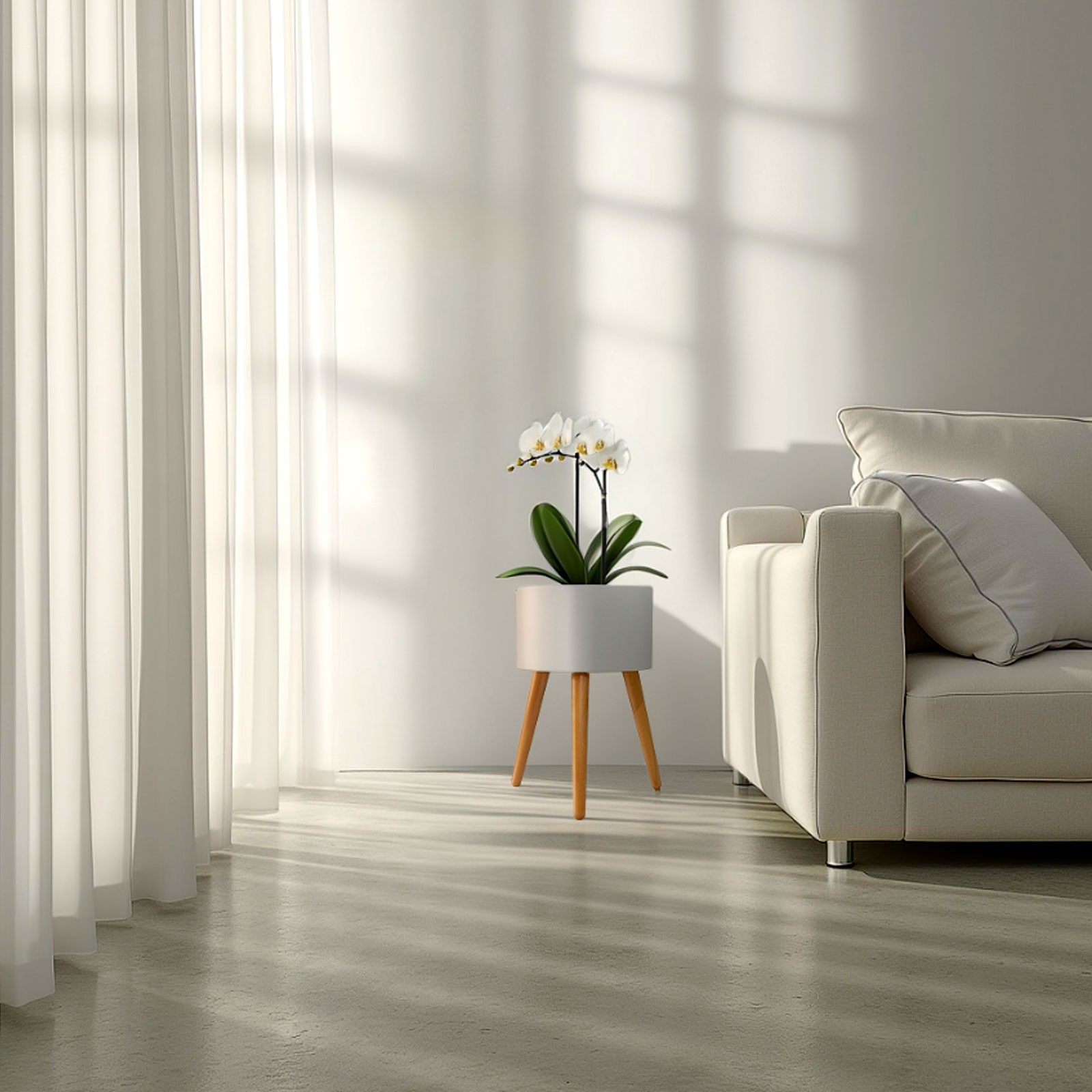 Vaso Autoinnaffiante Esterno Interno Carlotta - C Bianco Opaco e Legno Massello finitura Rovere 3.5 litri, d33xh48 cm