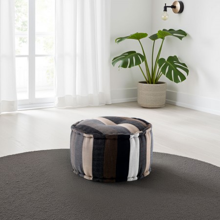 Pouf rotondo DESERT rivestimento tessuto effetto lana D50  H30  Made in INDIA