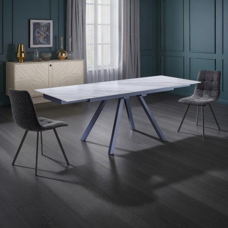Tavolo allungabile LIKE piano in ceramica sp.10 mm finitura Marmo Bianco lucido cm H75 P80 L140/175/210