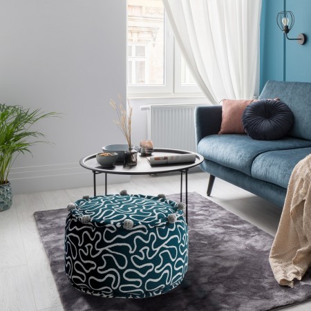 Pouf rotondo WOVEN BLUE cotone 100% colore grigio e blu cm D45 H30