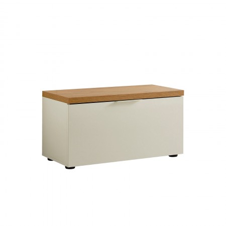 Panca - scarpiera 1 ante a ribalta TORONTO WHITE laccata Bianco lucido top finitura Rovere cm H42 L80 P38