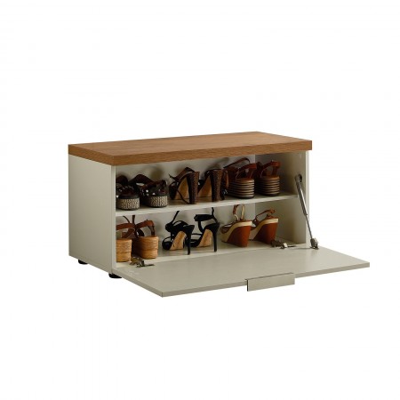 Panca - scarpiera 1 ante a ribalta TORONTO WHITE laccata Bianco lucido top finitura Rovere cm H42 L80 P38