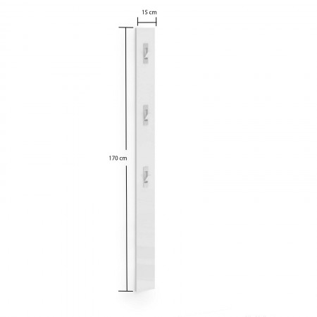 Appendiabiti da parete TORONTO WHITE laccato di colore Bianco lucido 3 ganci estraibili cm H170 L15 P1,6