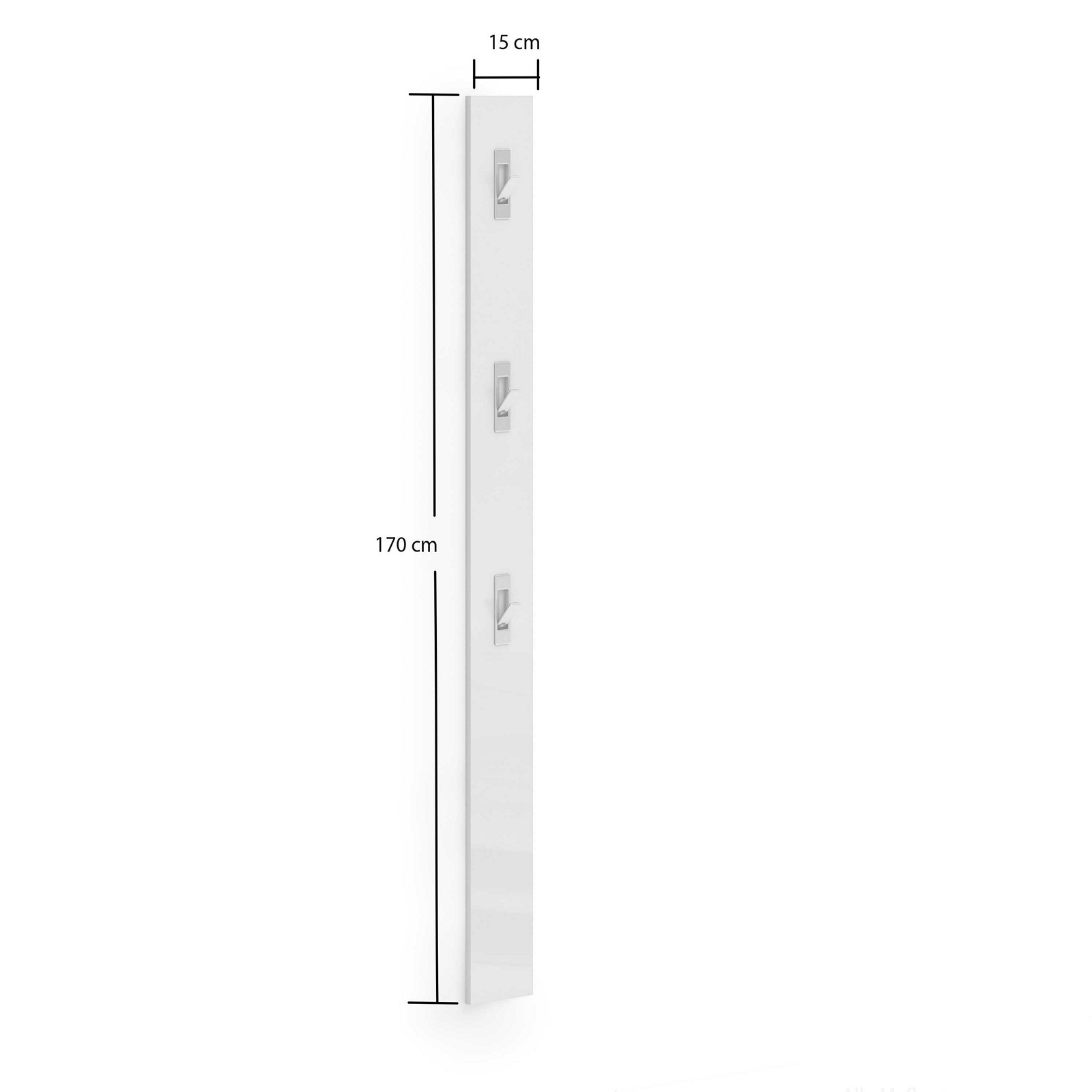 Appendiabiti da parete TORONTO WHITE laccato di colore Bianco lucido 3 ganci estraibili cm H170 L15 P1,6