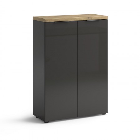 Scarpiera 2 ante 5 ripiani interni TORONTO GREY laccata Antracite lucido top finitura Rovere cm H115 L80 P34