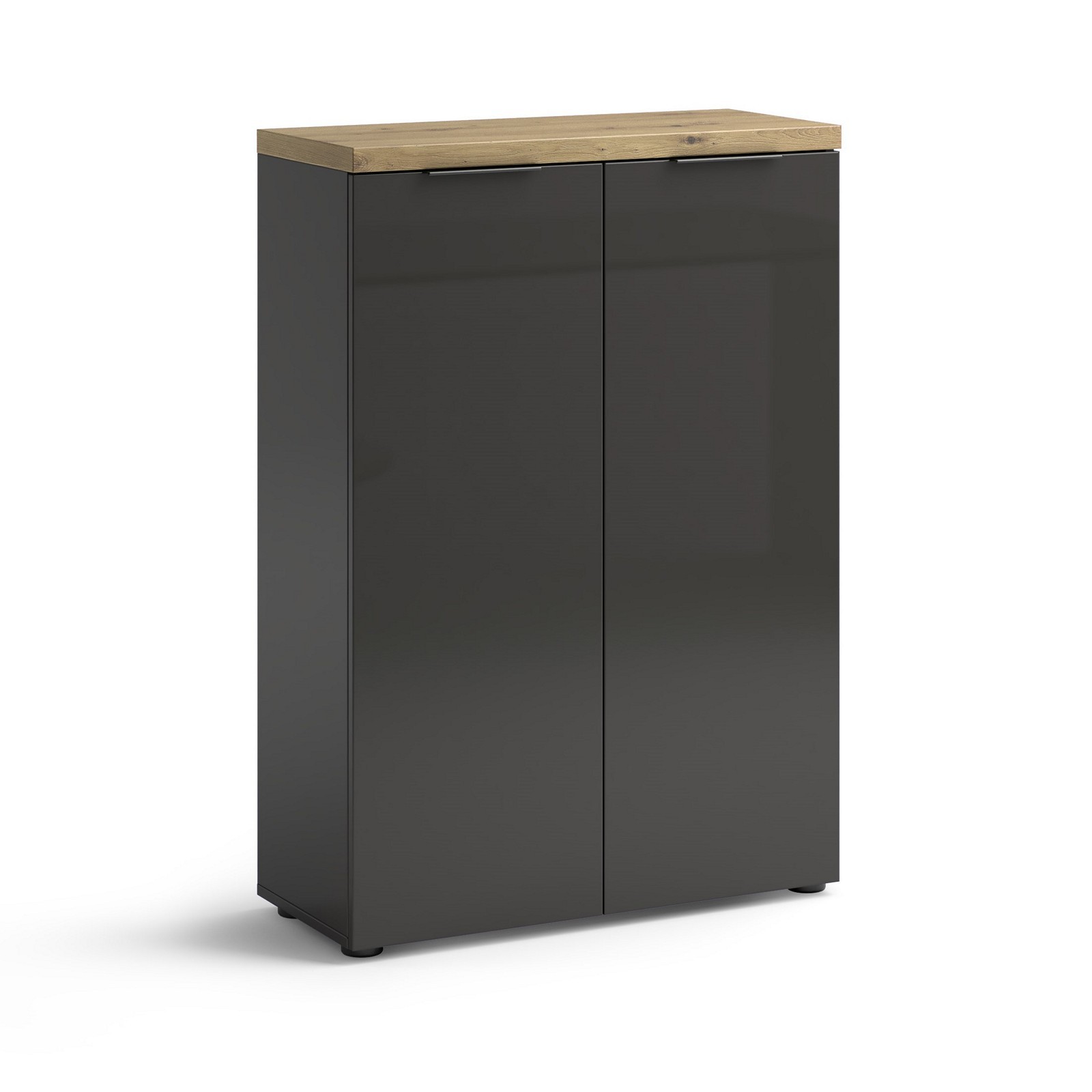 Scarpiera 2 ante 5 ripiani interni TORONTO GREY laccata Antracite lucido top finitura Rovere cm H115 L80 P34