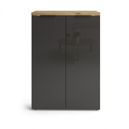 Scarpiera 2 ante 5 ripiani interni TORONTO GREY laccata Antracite lucido top finitura Rovere cm H115 L80 P34