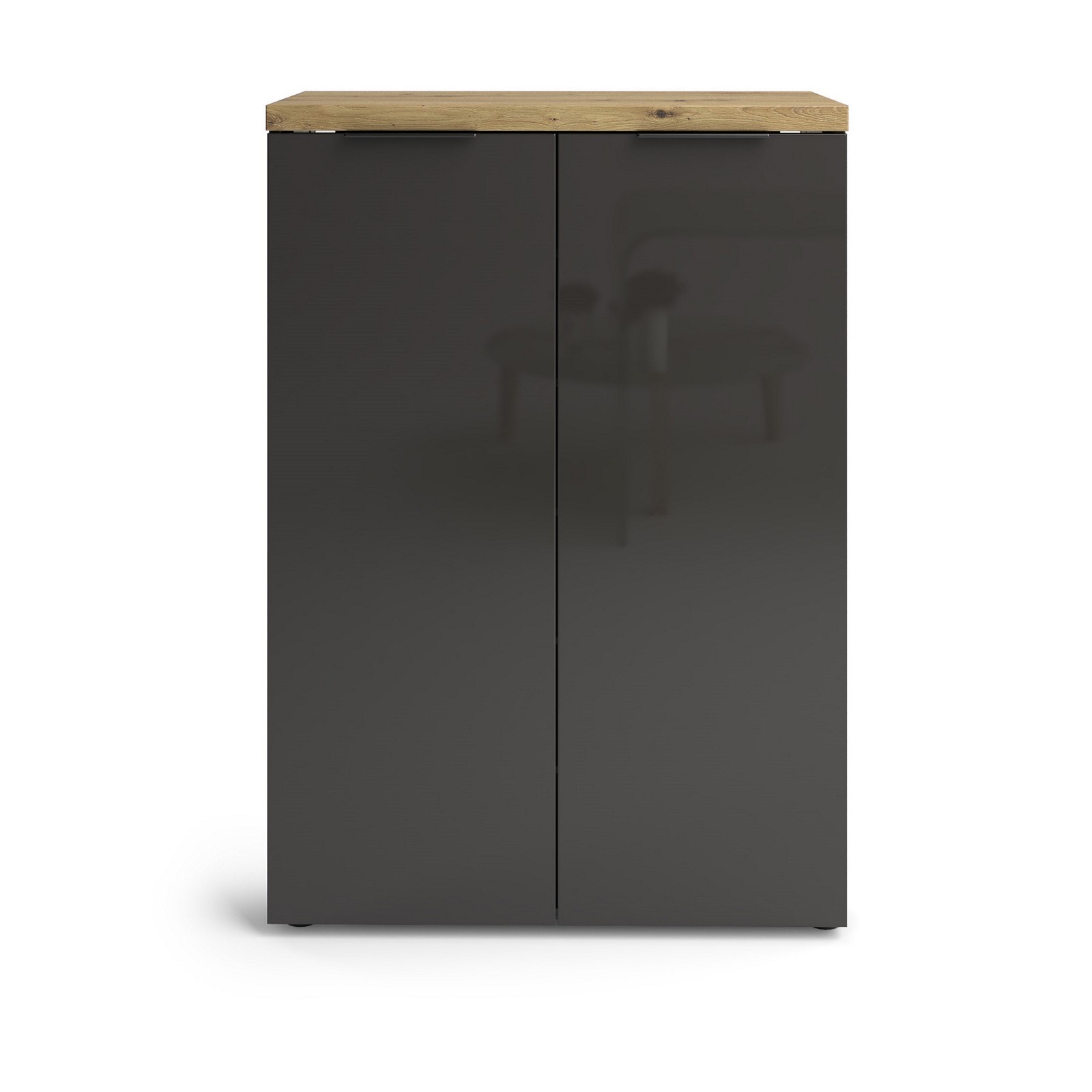 Scarpiera 2 ante 5 ripiani interni TORONTO GREY laccata Antracite lucido top finitura Rovere cm H115 L80 P34