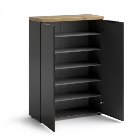 Scarpiera 2 ante 5 ripiani interni TORONTO GREY laccata Antracite lucido top finitura Rovere cm H115 L80 P34