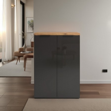 Scarpiera 2 ante 5 ripiani interni TORONTO GREY laccata Antracite lucido top finitura Rovere cm H115 L80 P34