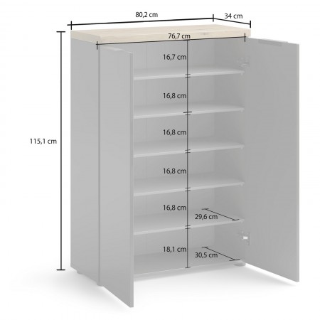 Scarpiera 2 ante 5 ripiani interni TORONTO GREY laccata Antracite lucido top finitura Rovere cm H115 L80 P34