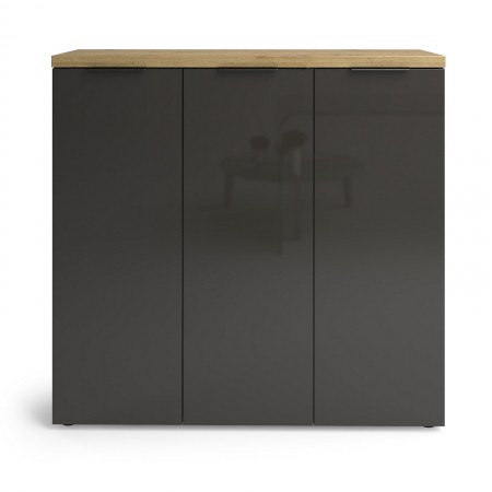 Scarpiera 3 ante 10 ripiani interni TORONTO GREY laccata Antracite lucido top finitura Rovere cm H115 L120,3 P34