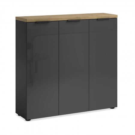 Scarpiera 3 ante 10 ripiani interni TORONTO GREY laccata Antracite lucido top finitura Rovere cm H115 L120,3 P34