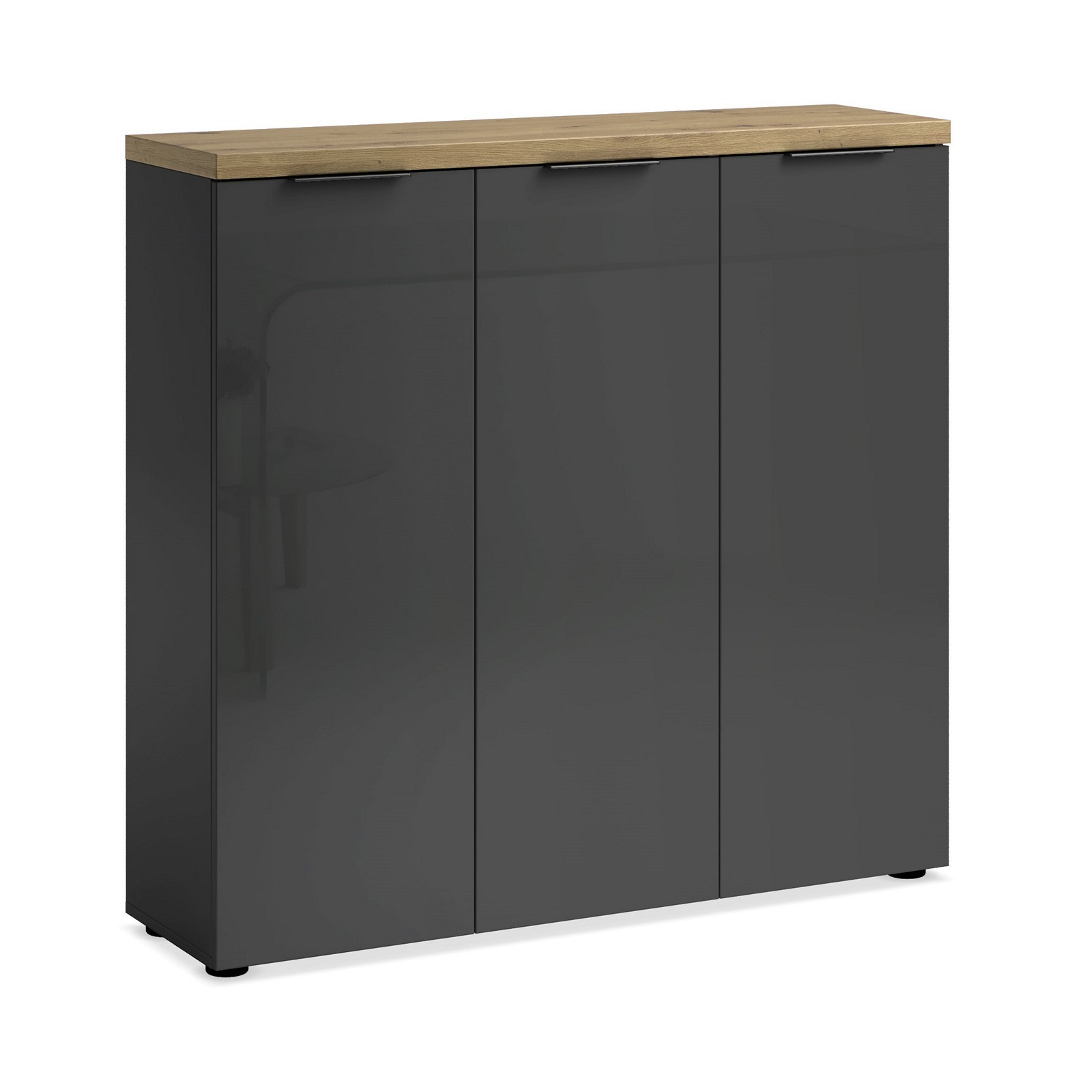 Scarpiera 3 ante 10 ripiani interni TORONTO GREY laccata Antracite lucido top finitura Rovere cm H115 L120,3 P34