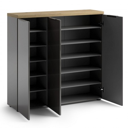 Scarpiera 3 ante 10 ripiani interni TORONTO GREY laccata Antracite lucido top finitura Rovere cm H115 L120,3 P34