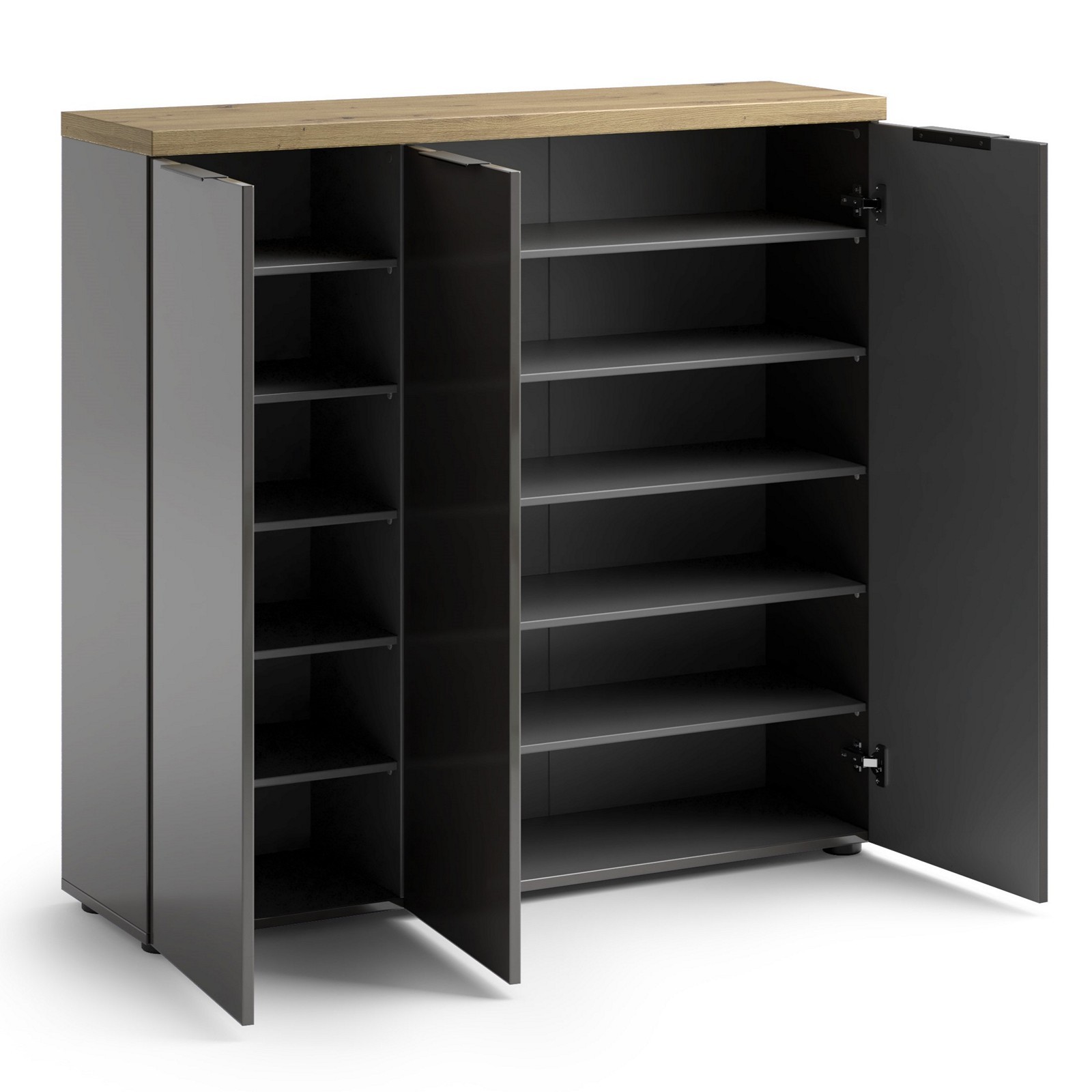 Scarpiera 3 ante 10 ripiani interni TORONTO GREY laccata Antracite lucido top finitura Rovere cm H115 L120,3 P34