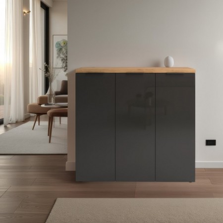 Scarpiera 3 ante 10 ripiani interni TORONTO GREY laccata Antracite lucido top finitura Rovere cm H115 L120,3 P34