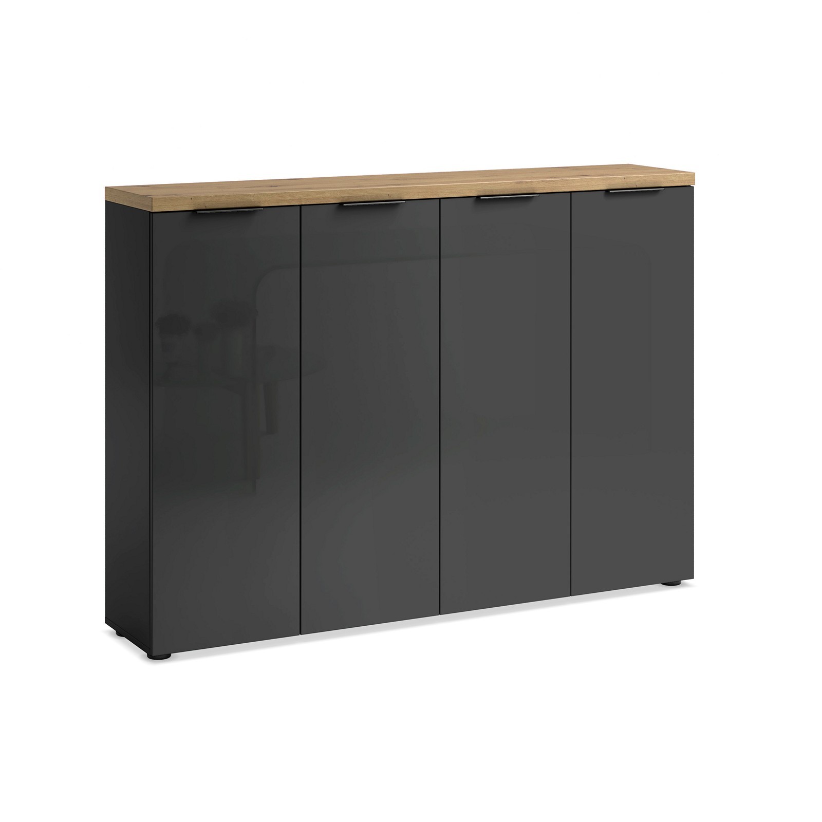 Scarpiera 4 ante 10 ripiani interni TORONTO GREY laccata Antracite lucido top finitura Rovere cm H115 L160,4 P34