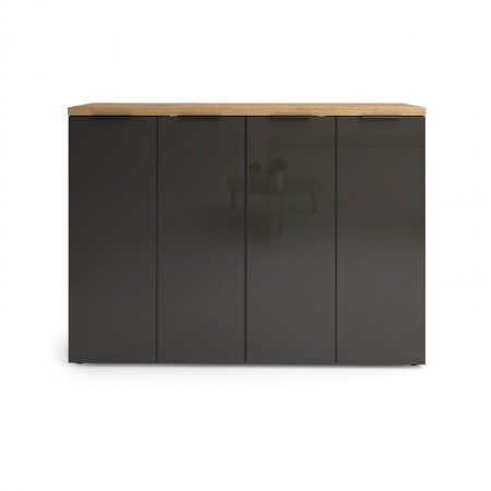 Scarpiera 4 ante 10 ripiani interni TORONTO GREY laccata Antracite lucido top finitura Rovere cm H115 L160,4 P34