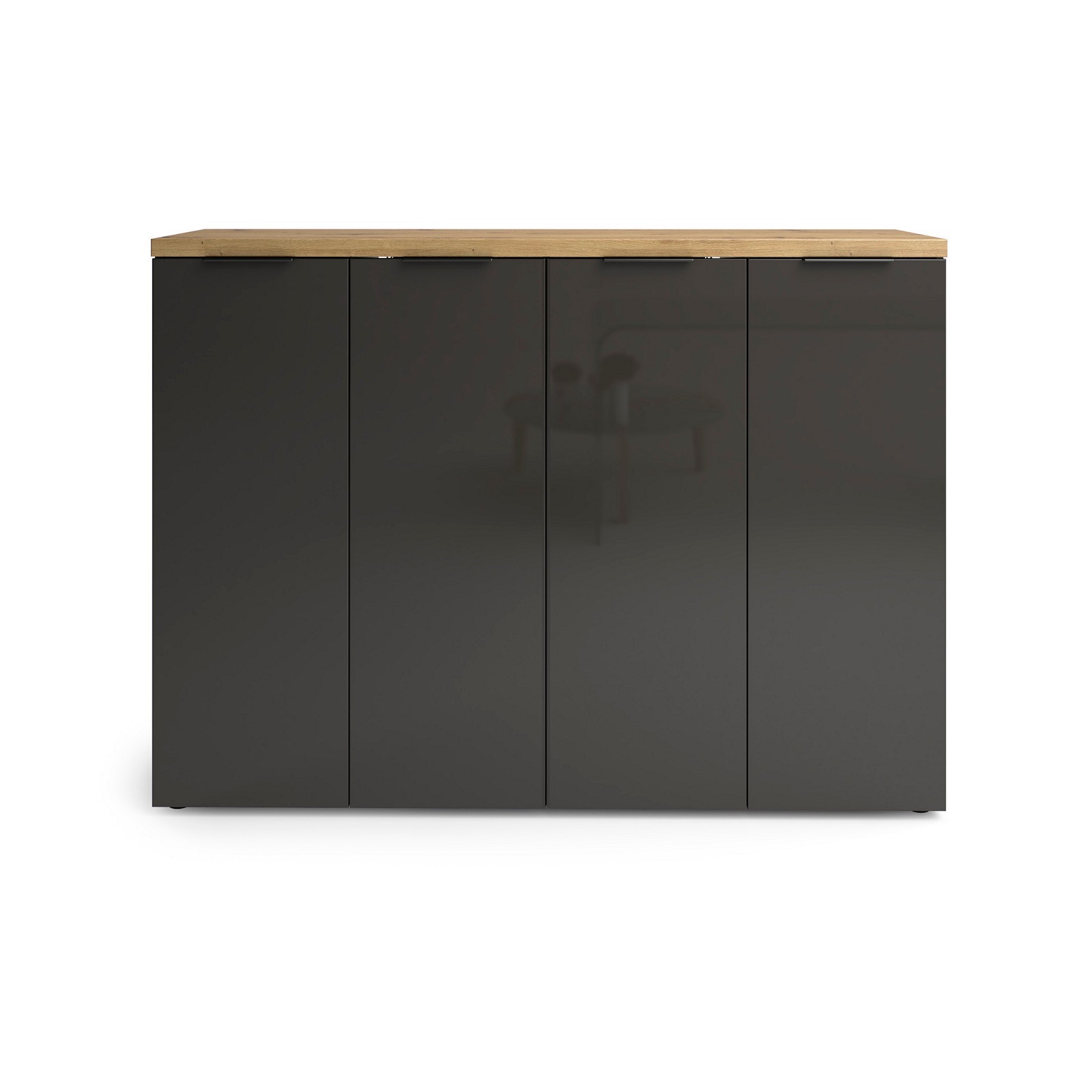 Scarpiera 4 ante 10 ripiani interni TORONTO GREY laccata Antracite lucido top finitura Rovere cm H115 L160,4 P34