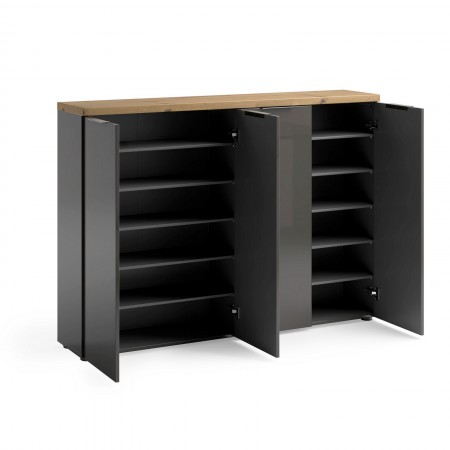 Scarpiera 4 ante 10 ripiani interni TORONTO GREY laccata Antracite lucido top finitura Rovere cm H115 L160,4 P34