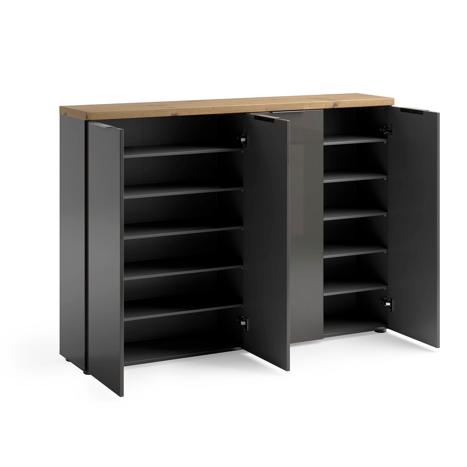 Scarpiera 4 ante 10 ripiani interni TORONTO GREY laccata Antracite lucido top finitura Rovere cm H115 L160,4 P34
