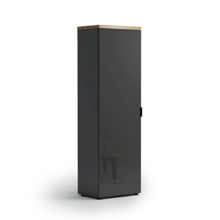 Armadio guardaroba da ingresso 1 anta TORONTO GREY laccato Antracite lucido top finitura Rovere cm H192 L60 P40