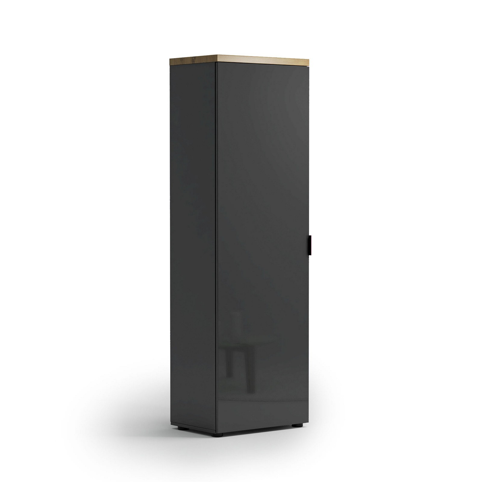 Armadio guardaroba da ingresso 1 anta TORONTO GREY laccato Antracite lucido top finitura Rovere cm H192 L60 P40