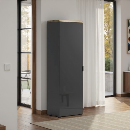 Armadio guardaroba da ingresso 1 anta TORONTO GREY laccato Antracite lucido top finitura Rovere cm H192 L60 P40