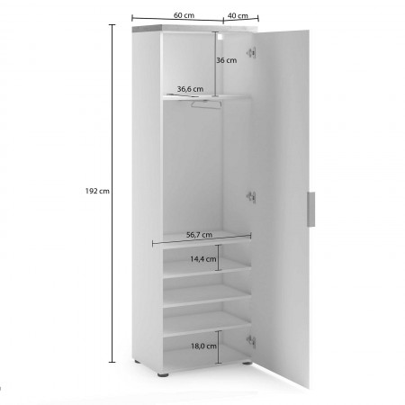 Armadio guardaroba da ingresso 1 anta TORONTO GREY laccato Antracite lucido top finitura Rovere cm H192 L60 P40