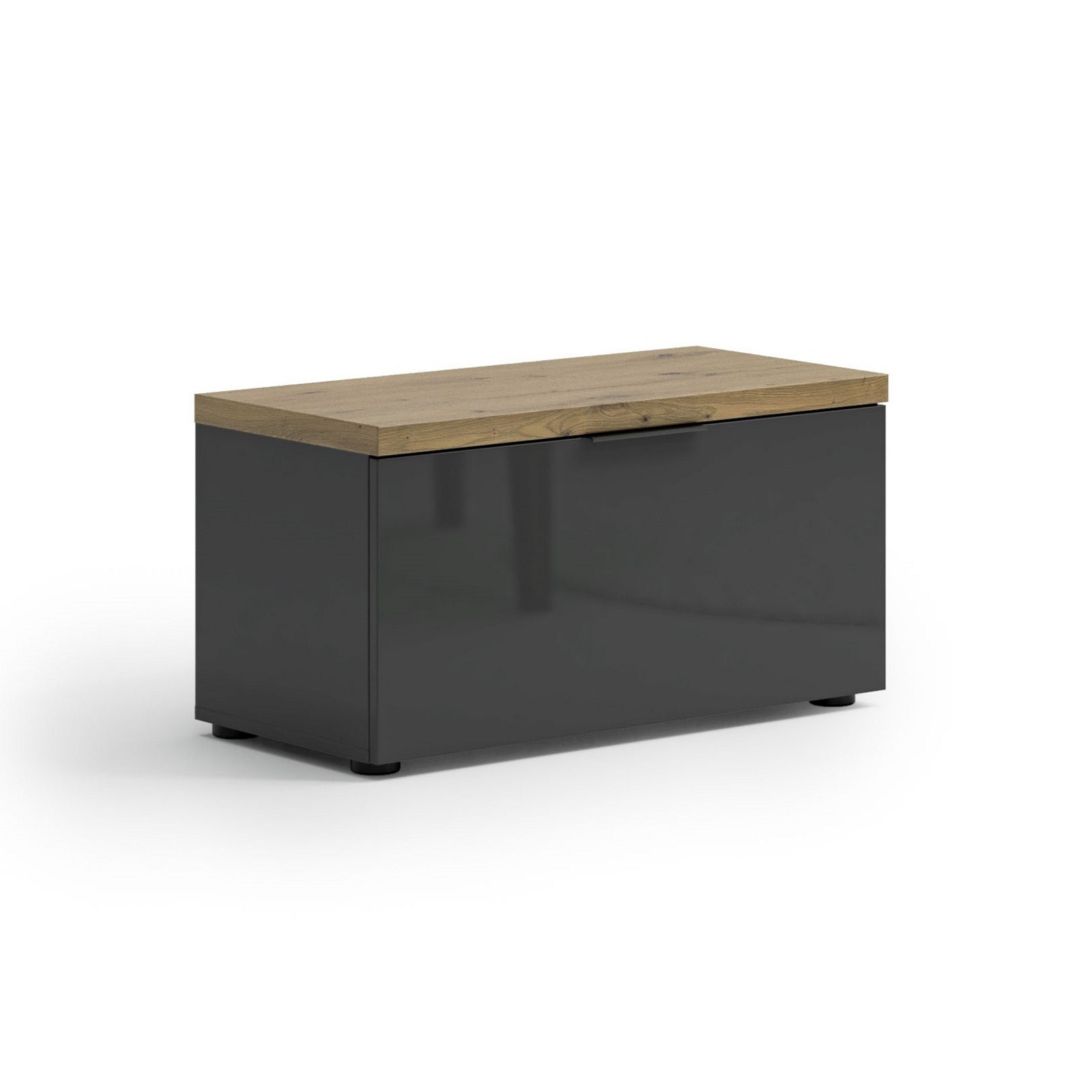 Panca - scarpiera 1 ante a ribalta TORONTO GREY laccata Antracite lucido top finitura Rovere cm H42 L80 P38