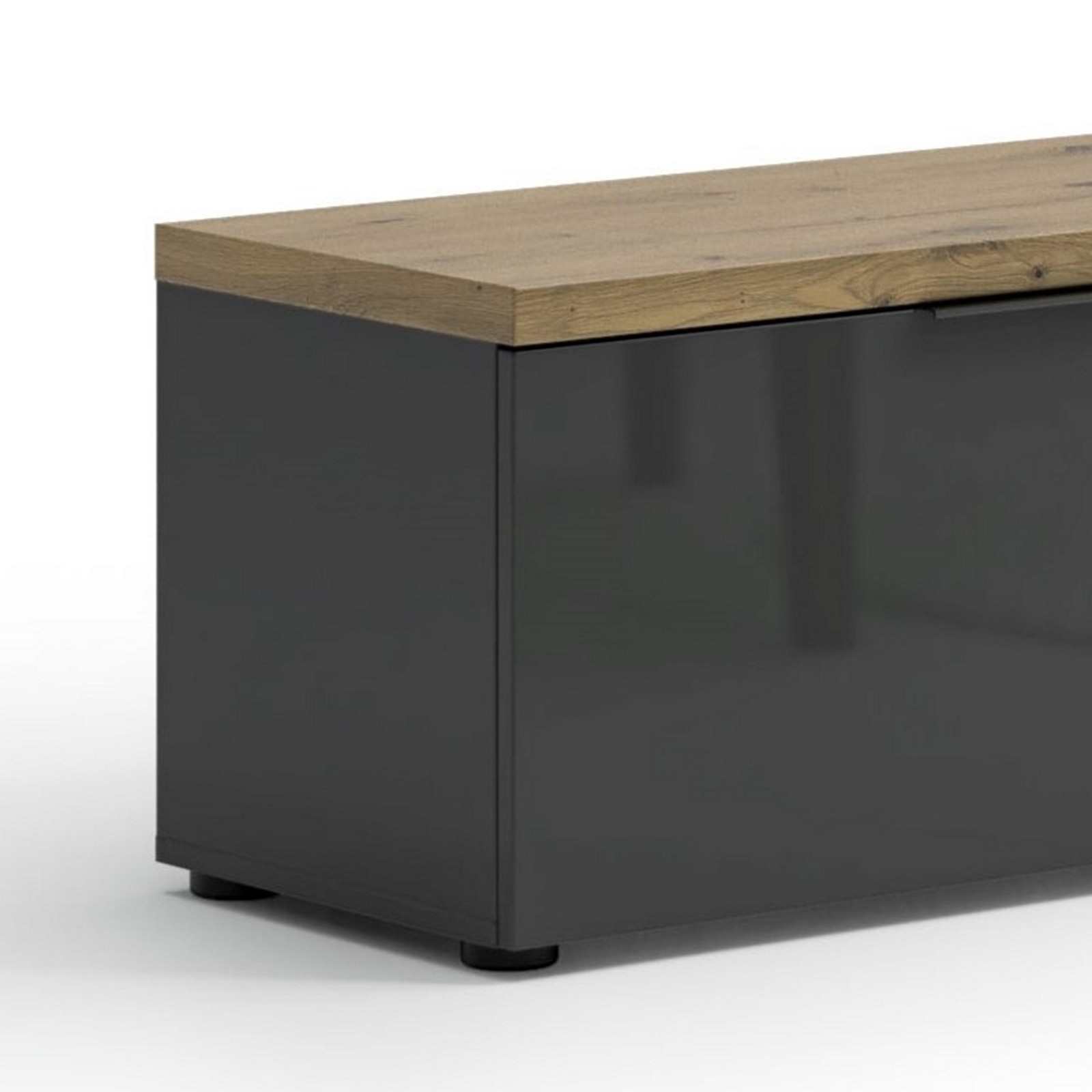 Panca - scarpiera 1 ante a ribalta TORONTO GREY laccata Antracite lucido top finitura Rovere cm H42 L80 P38