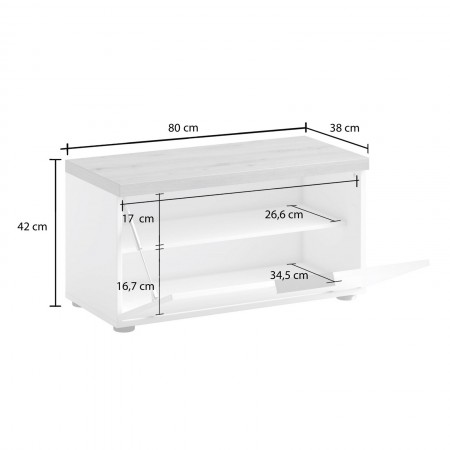 Panca - scarpiera 1 ante a ribalta TORONTO GREY laccata Antracite lucido top finitura Rovere cm H42 L80 P38
