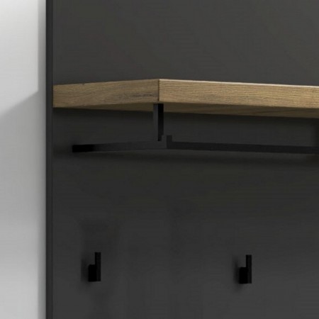 Pannello appendiabiti da parete TORONTO GREY laccato di colore Antracite lucido 5 ganci 1 barra appendiabiti cm H115 L80 P25