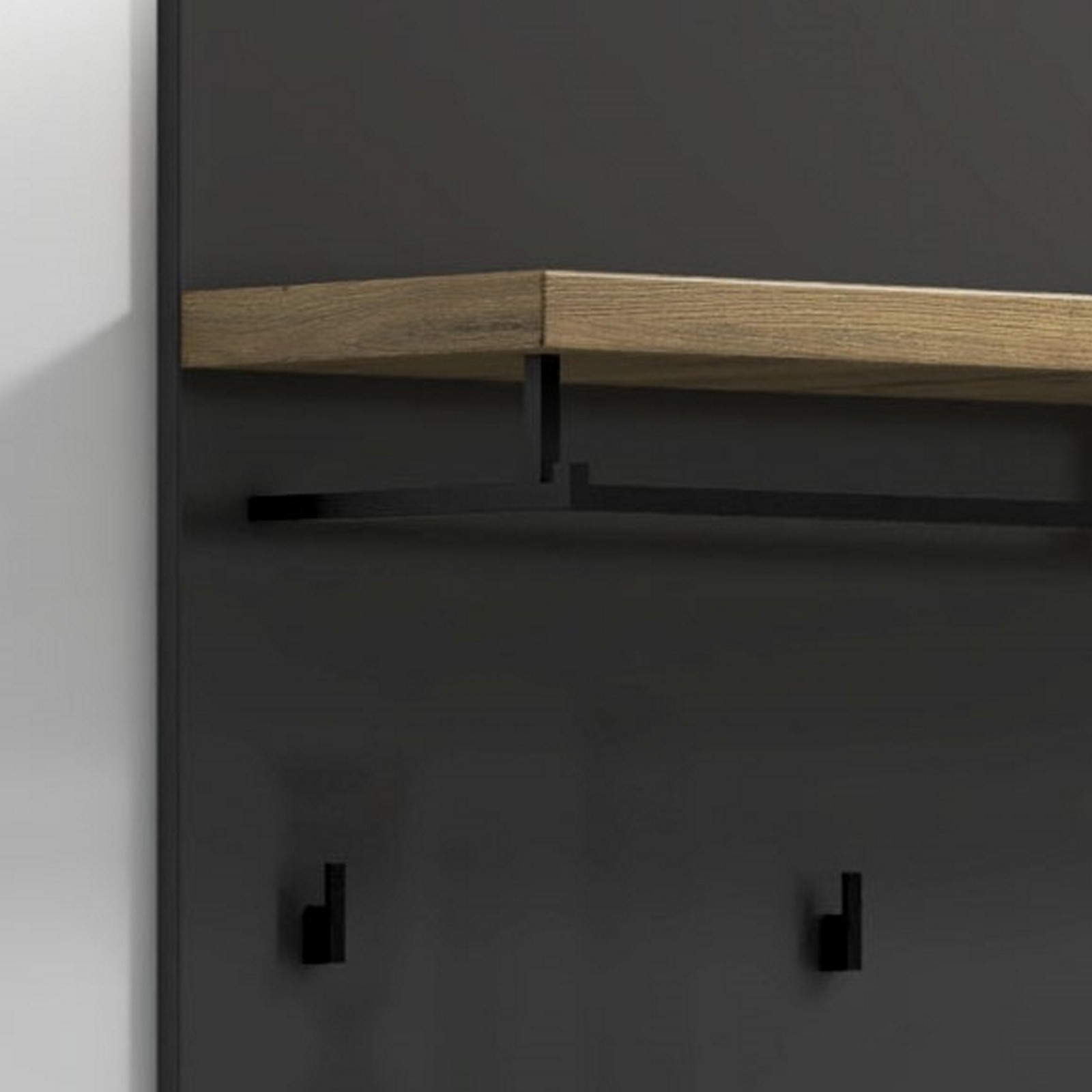 Pannello appendiabiti da parete TORONTO GREY laccato di colore Antracite lucido 5 ganci 1 barra appendiabiti cm H115 L80 P25