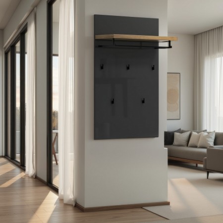 Pannello appendiabiti da parete TORONTO GREY laccato di colore Antracite lucido 5 ganci 1 barra appendiabiti cm H115 L80 P25