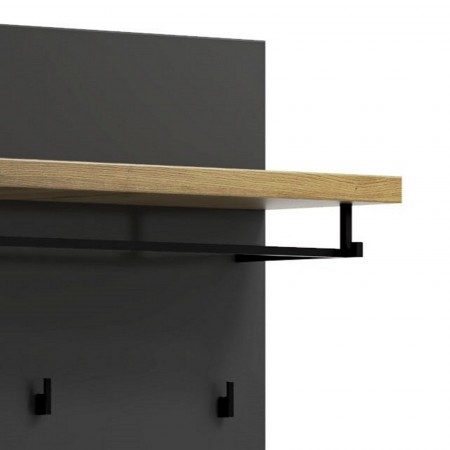 Pannello appendiabiti da parete TORONTO GREY laccato di colore Antracite lucido 5 ganci 1 barra appendiabiti cm H115 L80 P25