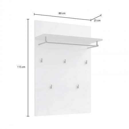 Pannello appendiabiti da parete TORONTO GREY laccato di colore Antracite lucido 5 ganci 1 barra appendiabiti cm H115 L80 P25