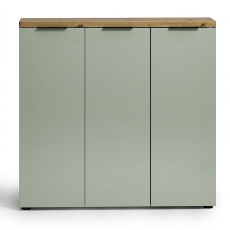 Scarpiera 3 ante 10 ripiani interni TORONTO GREEN laccata Verde Salvia lucido top finitura Rovere cm H115 L120,3 P34