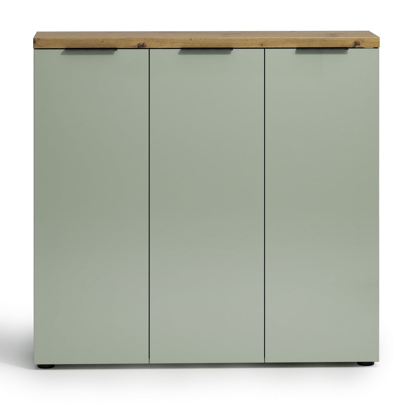 Scarpiera 3 ante 10 ripiani interni TORONTO GREEN laccata Verde Salvia lucido top finitura Rovere cm H115 L120,3 P34