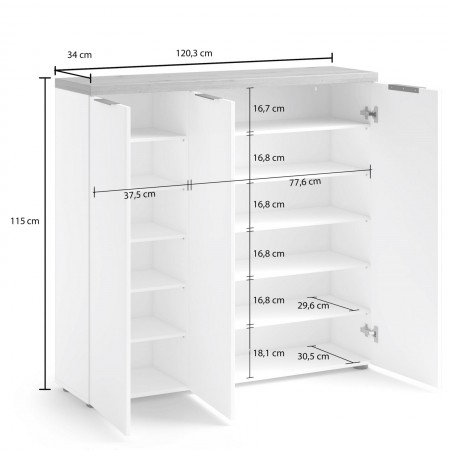 Scarpiera 3 ante 10 ripiani interni TORONTO GREEN laccata Verde Salvia lucido top finitura Rovere cm H115 L120,3 P34