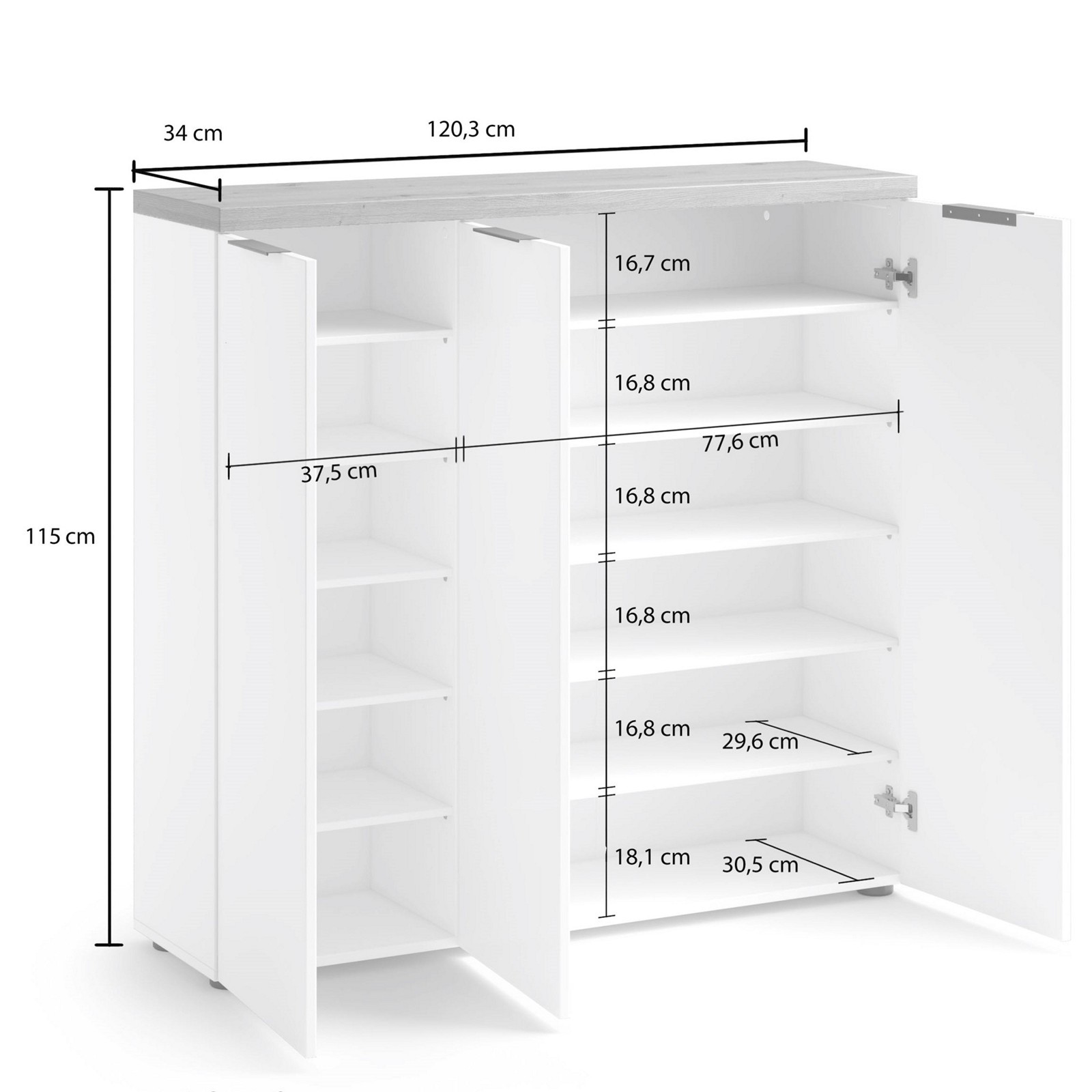 Scarpiera 3 ante 10 ripiani interni TORONTO GREEN laccata Verde Salvia lucido top finitura Rovere cm H115 L120,3 P34