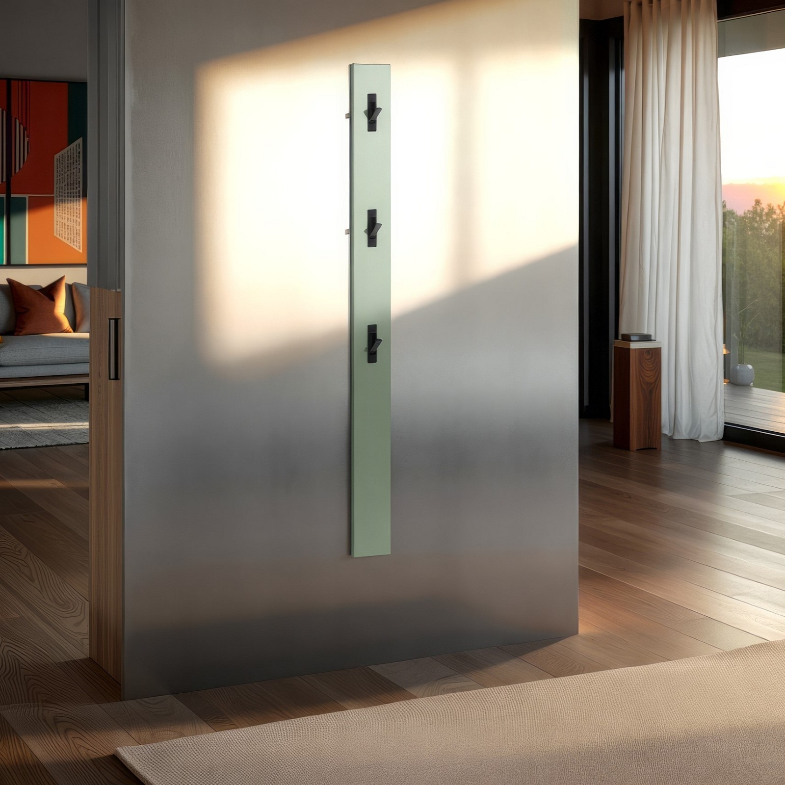 Appendiabiti da parete TORONTO GREEN laccato di colore Bianco lucido 3 ganci estraibili cm H170 L15 P1,6