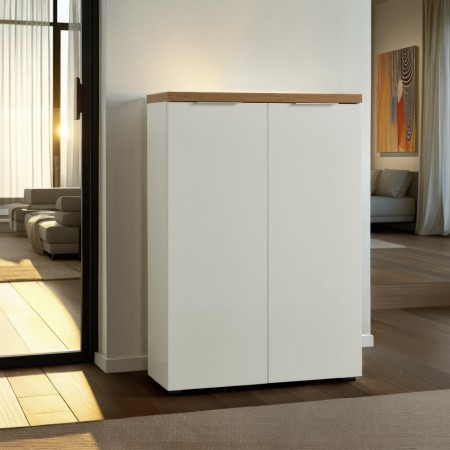 Scarpiera 2 ante 5 ripiani interni TORONTO WHITE laccata Bianco lucido top finitura Rovere cm H115 L80 P34