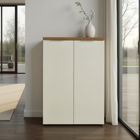 Scarpiera 2 ante 5 ripiani interni TORONTO WHITE laccata Bianco lucido top finitura Rovere cm H115 L80 P34