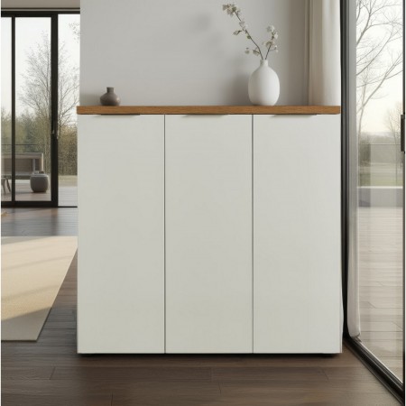 Scarpiera 3 ante 10 ripiani interni TORONTO WHITE laccata Bianco lucido top finitura Rovere cm H115 L120,3 P34